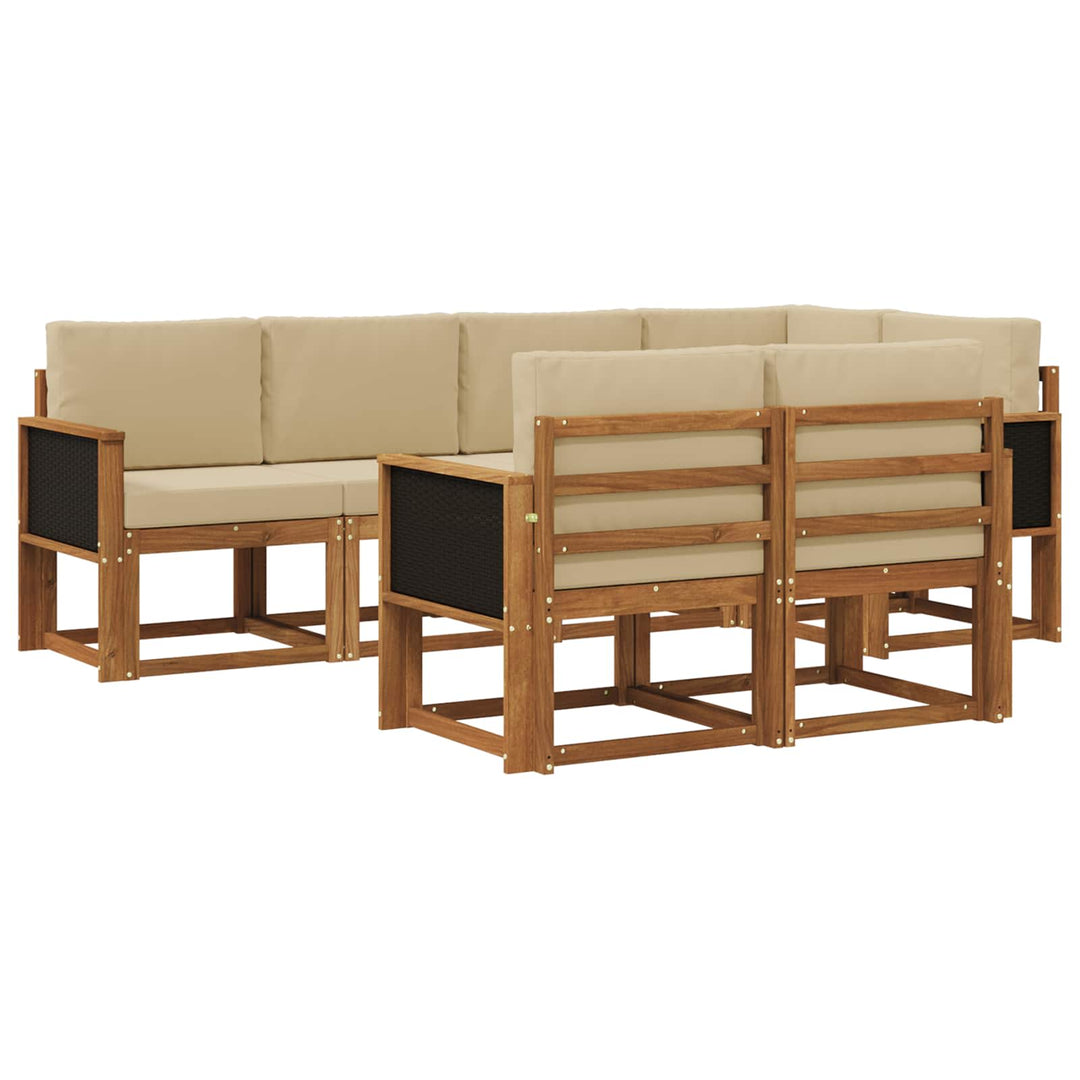 Udendørs sofagruppe med pude 7 pcs Naturlig og Beige Polyester