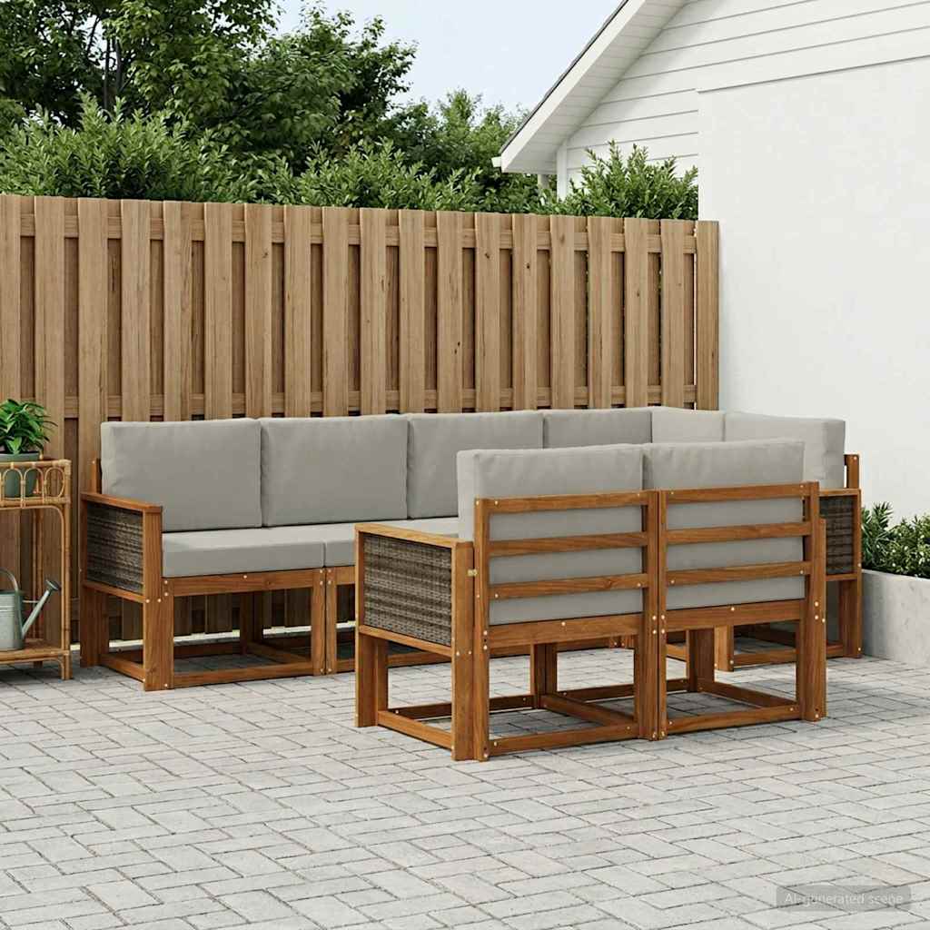 Udendørs sofagruppe 7 pcs Naturfarvet og lysegrå Polyester