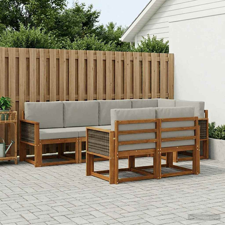 Udendørs sofagruppe 7 pcs Naturfarvet og lysegrå Polyester