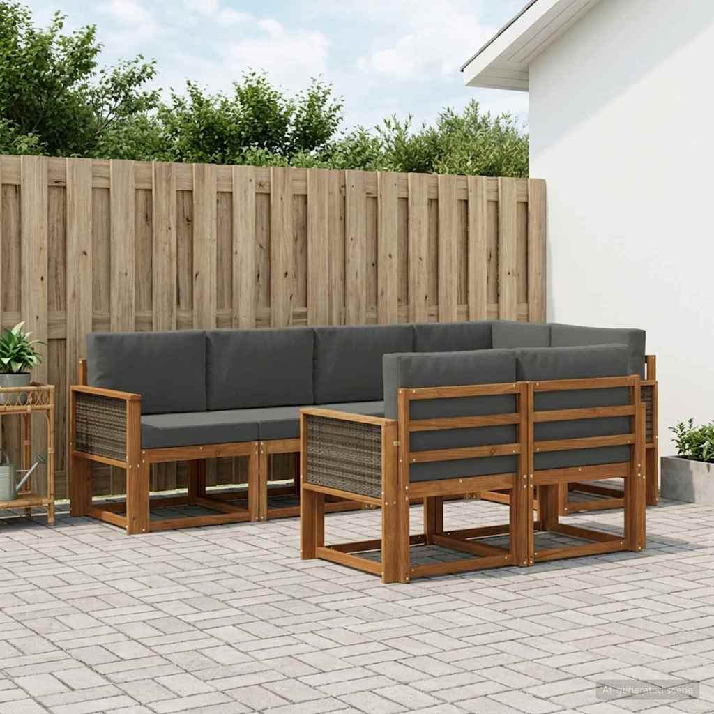 Udendørs sofagruppe 7 pcs Naturlig og Antracit Polyester