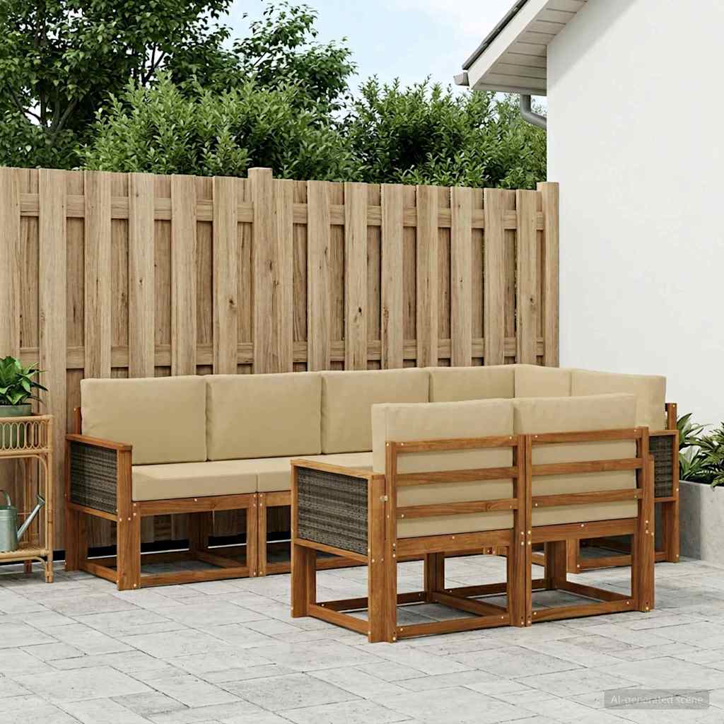 Udendørs sofagruppe med pude 7 pcs Naturlig og Beige Polyester