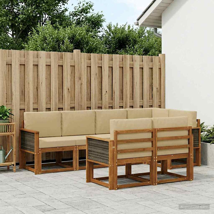 Udendørs sofagruppe med pude 7 pcs Naturlig og Beige Polyester