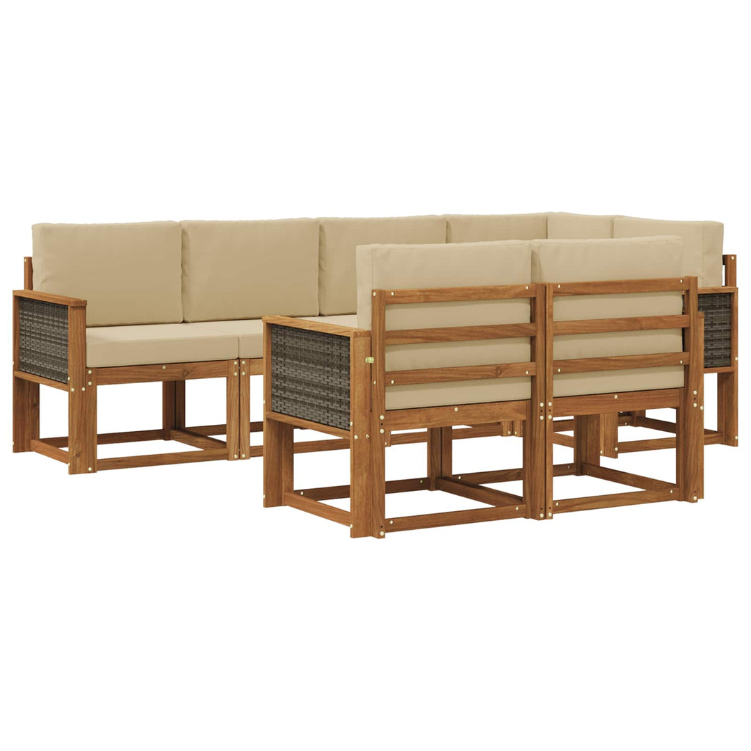 Udendørs sofagruppe med pude 7 pcs Naturlig og Beige Polyester