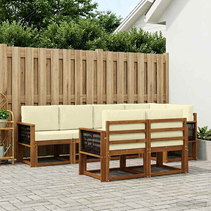 Udendørs sofagruppe med pude 7 pcs Naturlig og Fløde Polyester