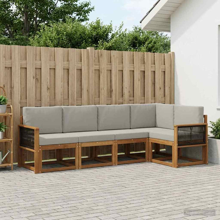 Udendørs sofagruppe 7 pcs Naturfarvet og lysegrå Polyester