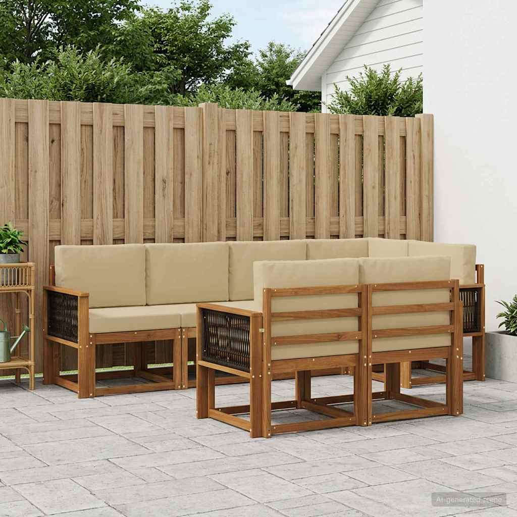Udendørs sofagruppe med pude 7 pcs Naturlig og Beige Polyester
