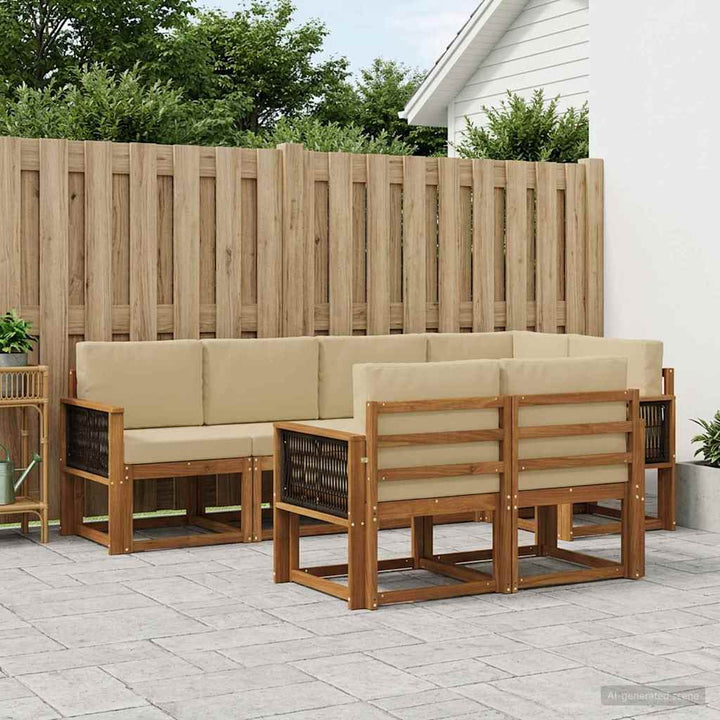 Udendørs sofagruppe med pude 7 pcs Naturlig og Beige Polyester