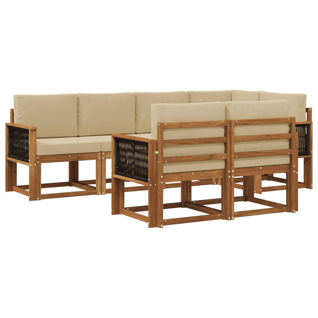 Udendørs sofagruppe med pude 7 pcs Naturlig og Beige Polyester