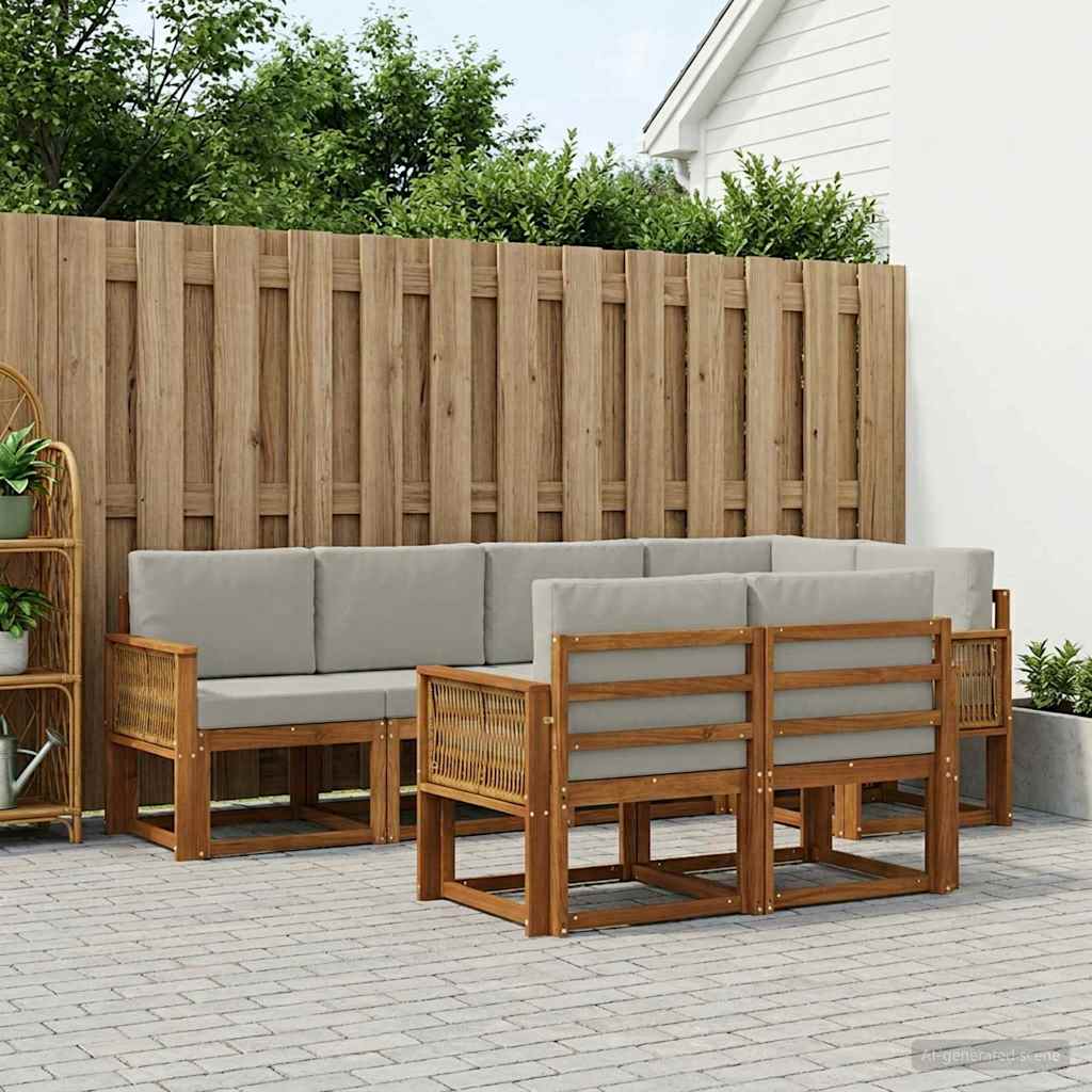 Udendørs sofagruppe 7 pcs Naturfarvet og lysegrå Polyester