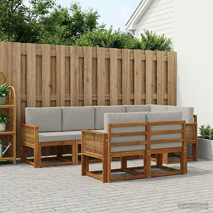 Udendørs sofagruppe 7 pcs Naturfarvet og lysegrå Polyester