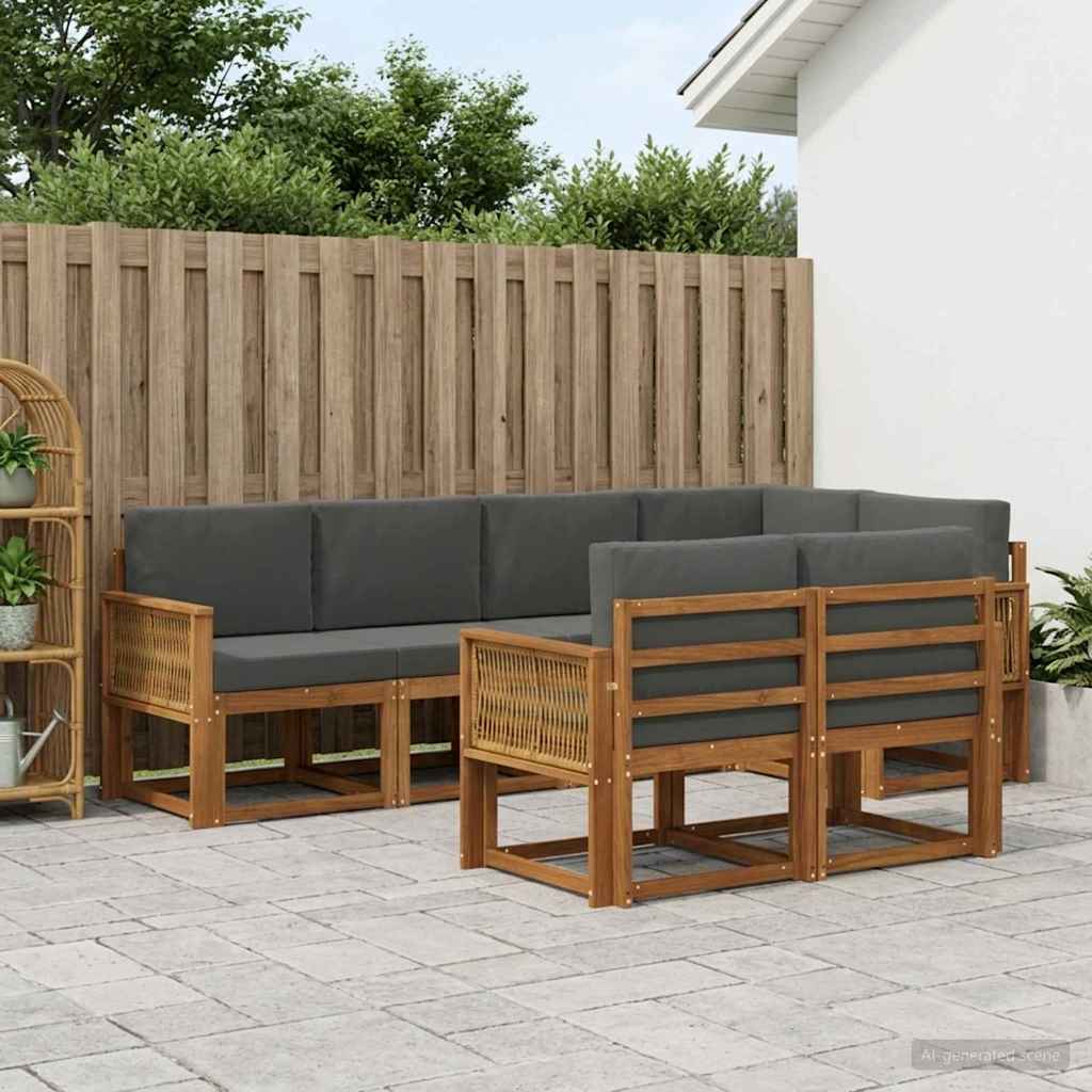 Udendørs sofagruppe 7 pcs Naturlig og Antracit Polyester