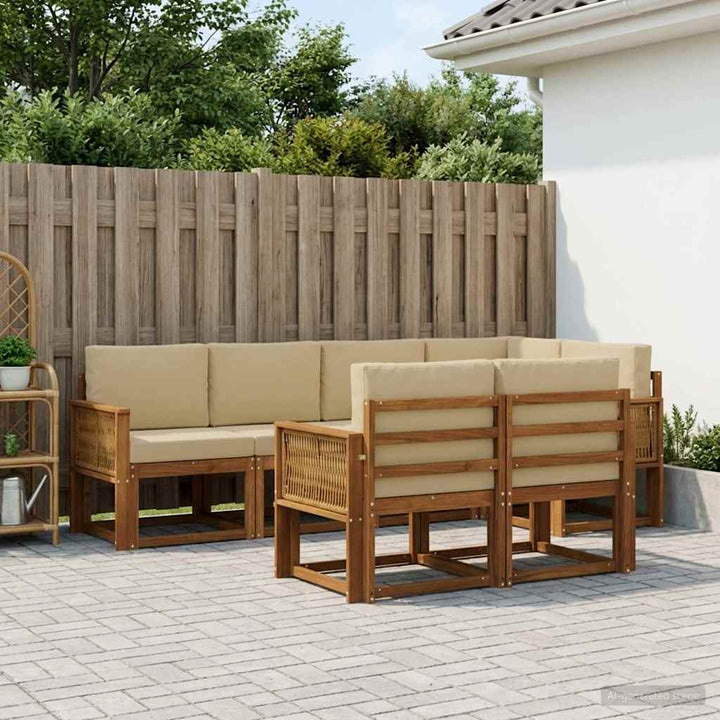 Udendørs sofagruppe med pude 7 pcs Naturlig og Beige Polyester