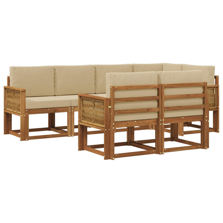 Udendørs sofagruppe med pude 7 pcs Naturlig og Beige Polyester