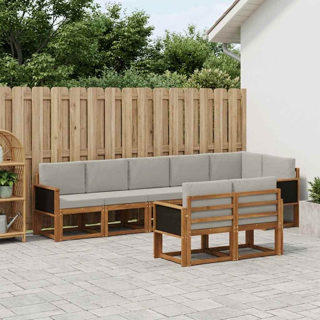 Udendørs sofagruppe 8 pcs Naturfarvet og lysegrå Polyester