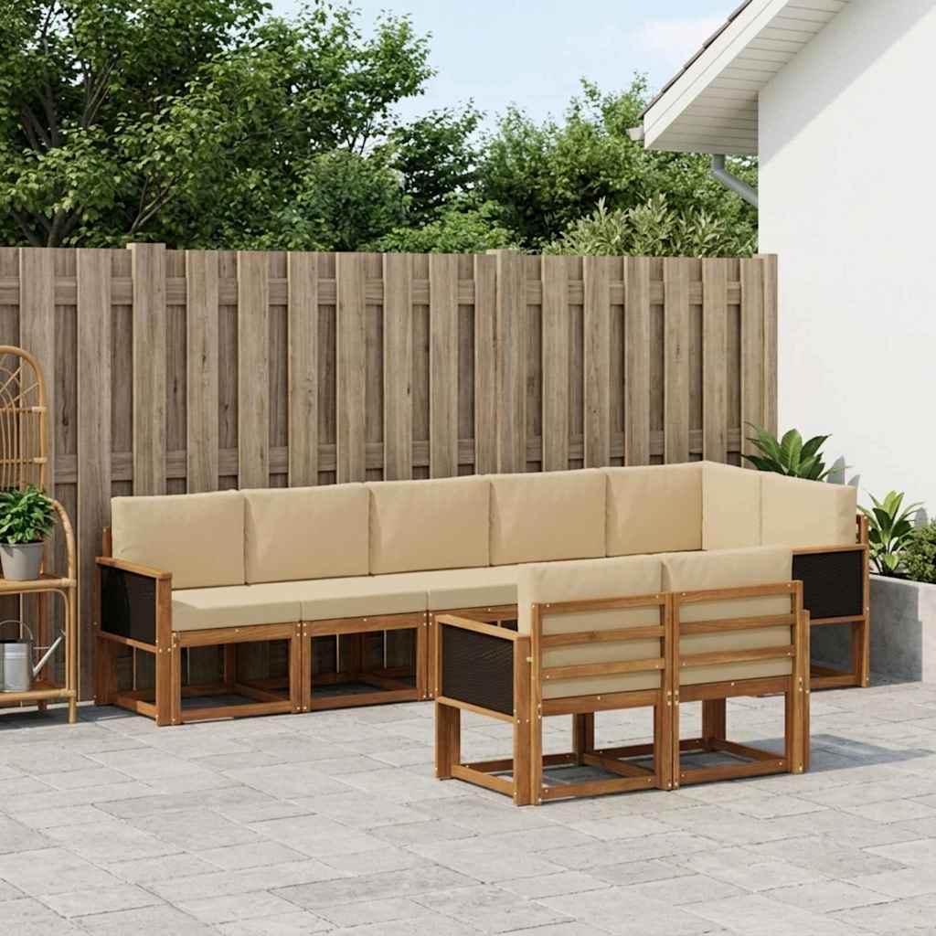 Udendørs sofagruppe med pude 8 pcs Naturlig og Beige Polyester