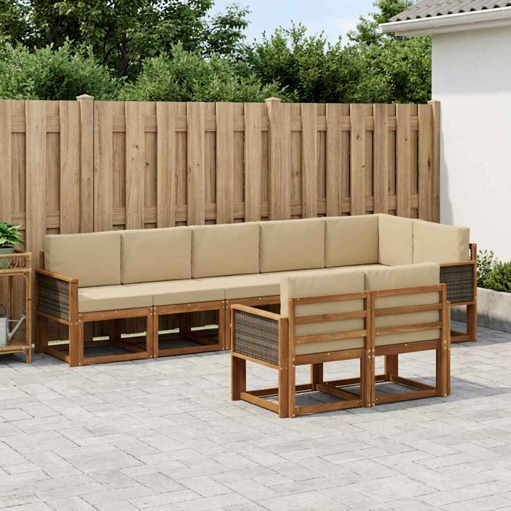 Udendørs sofagruppe med pude 8 pcs Naturlig og Beige Polyester