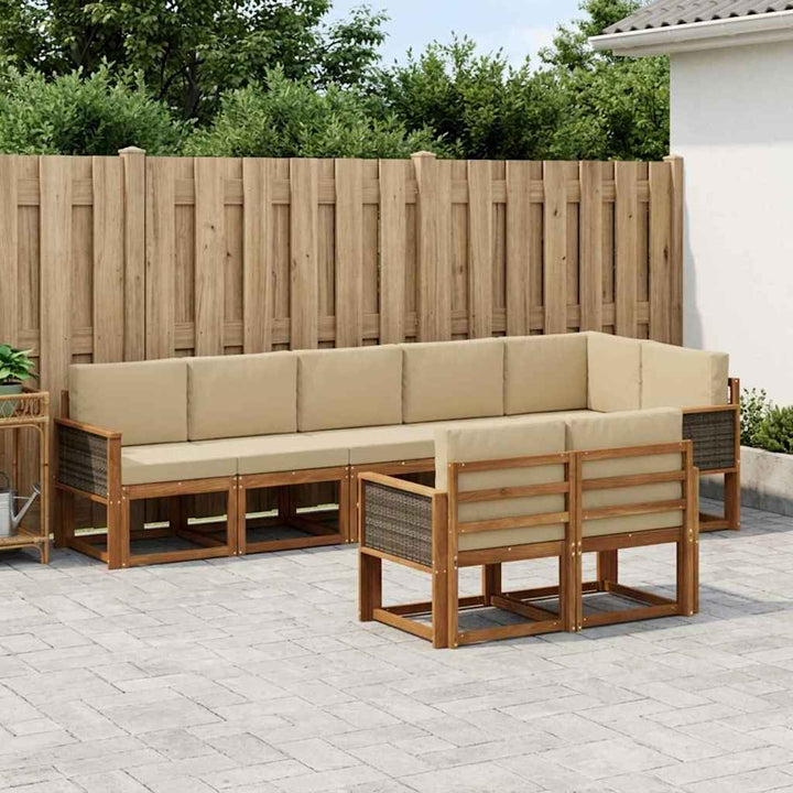 Udendørs sofagruppe med pude 8 pcs Naturlig og Beige Polyester