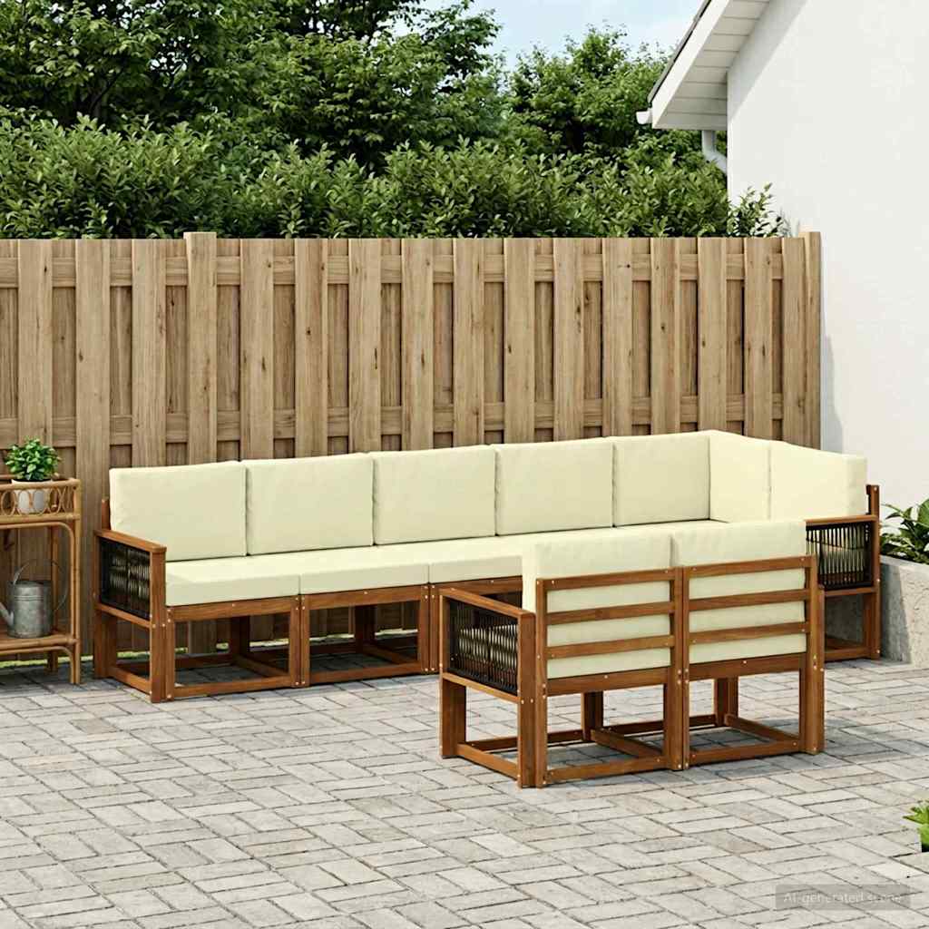 Udendørs sofagruppe med pude 8 pcs Naturlig og Fløde Polyester