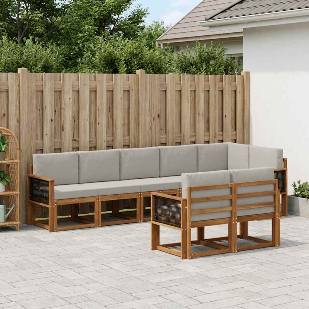 Udendørs sofagruppe 8 pcs Naturfarvet og lysegrå Polyester