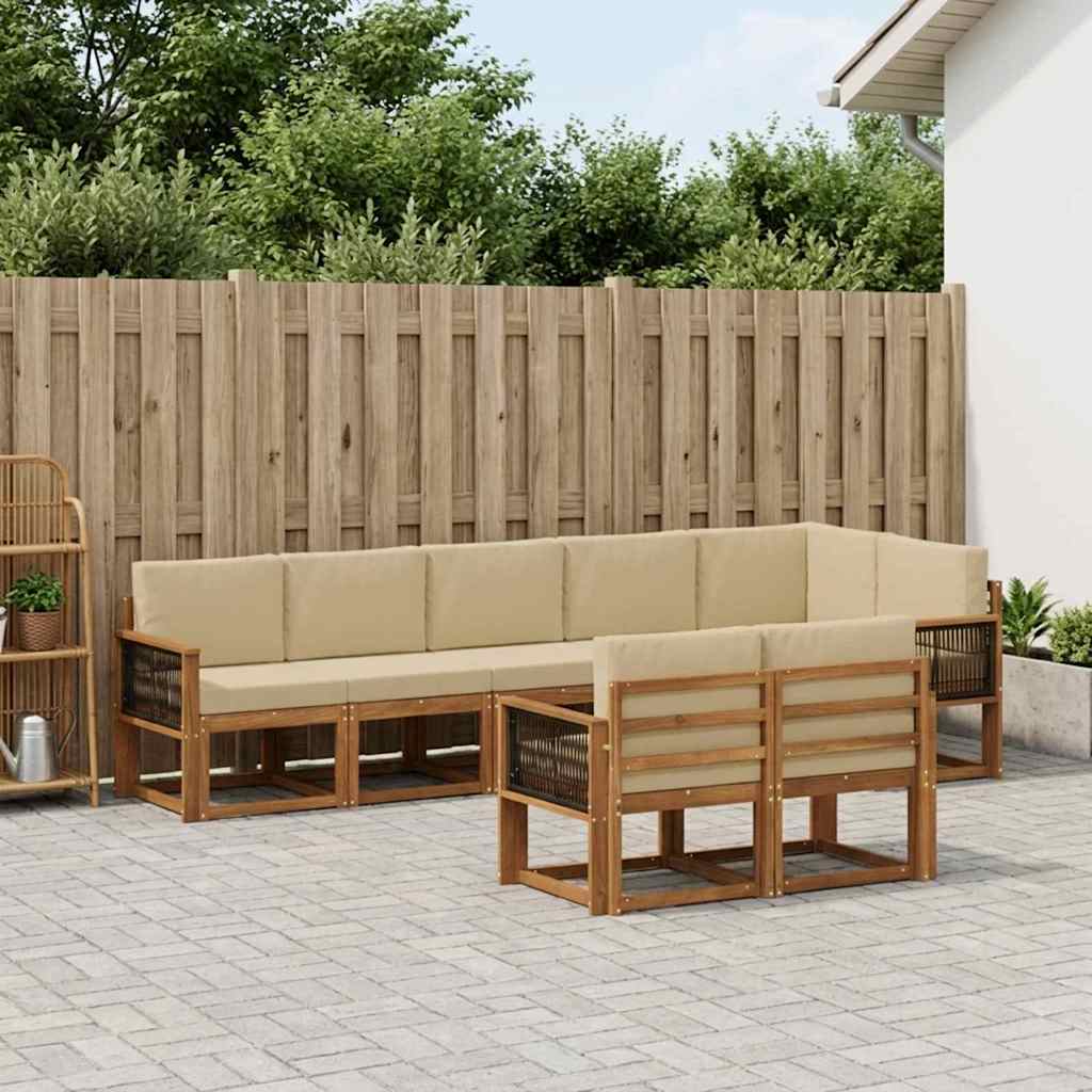 Udendørs sofagruppe med pude 8 pcs Naturlig og Beige Polyester