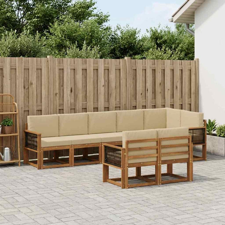 Udendørs sofagruppe med pude 8 pcs Naturlig og Beige Polyester