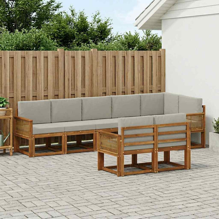 Udendørs sofagruppe 8 pcs Naturfarvet og lysegrå Polyester