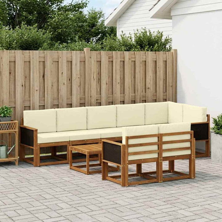 Udendørs sofagruppe med pude 9 pcs Naturlig og Fløde Polyester