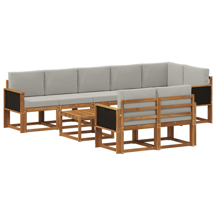 Udendørs sofagruppe 9 pcs Naturfarvet og lysegrå Polyester