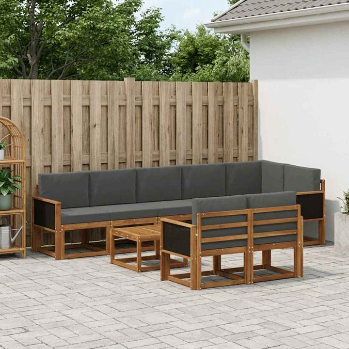 Udendørs sofagruppe 9 pcs Naturlig og Antracit Polyester