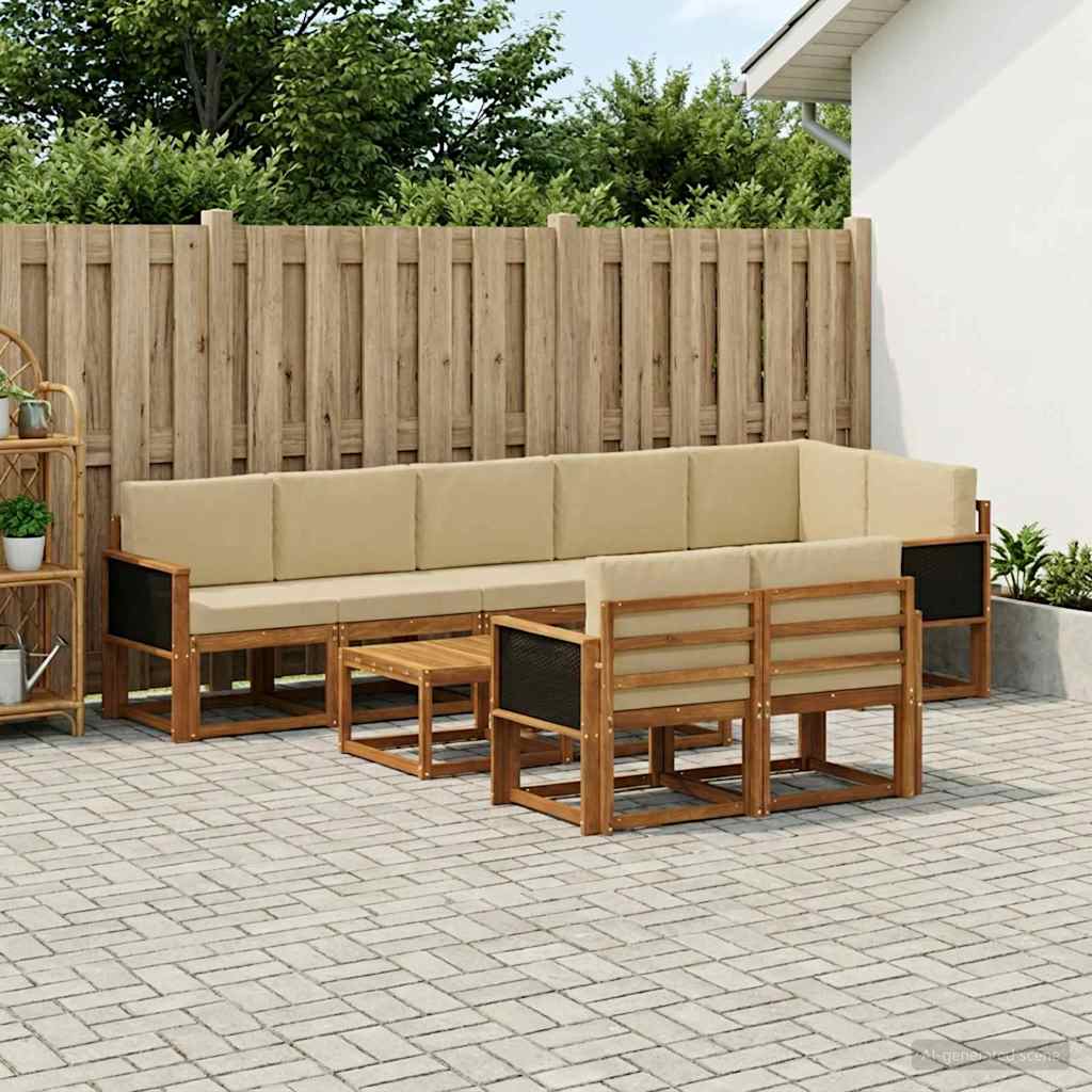 Udendørs sofagruppe med pude 9 pcs Naturlig og Beige Polyester