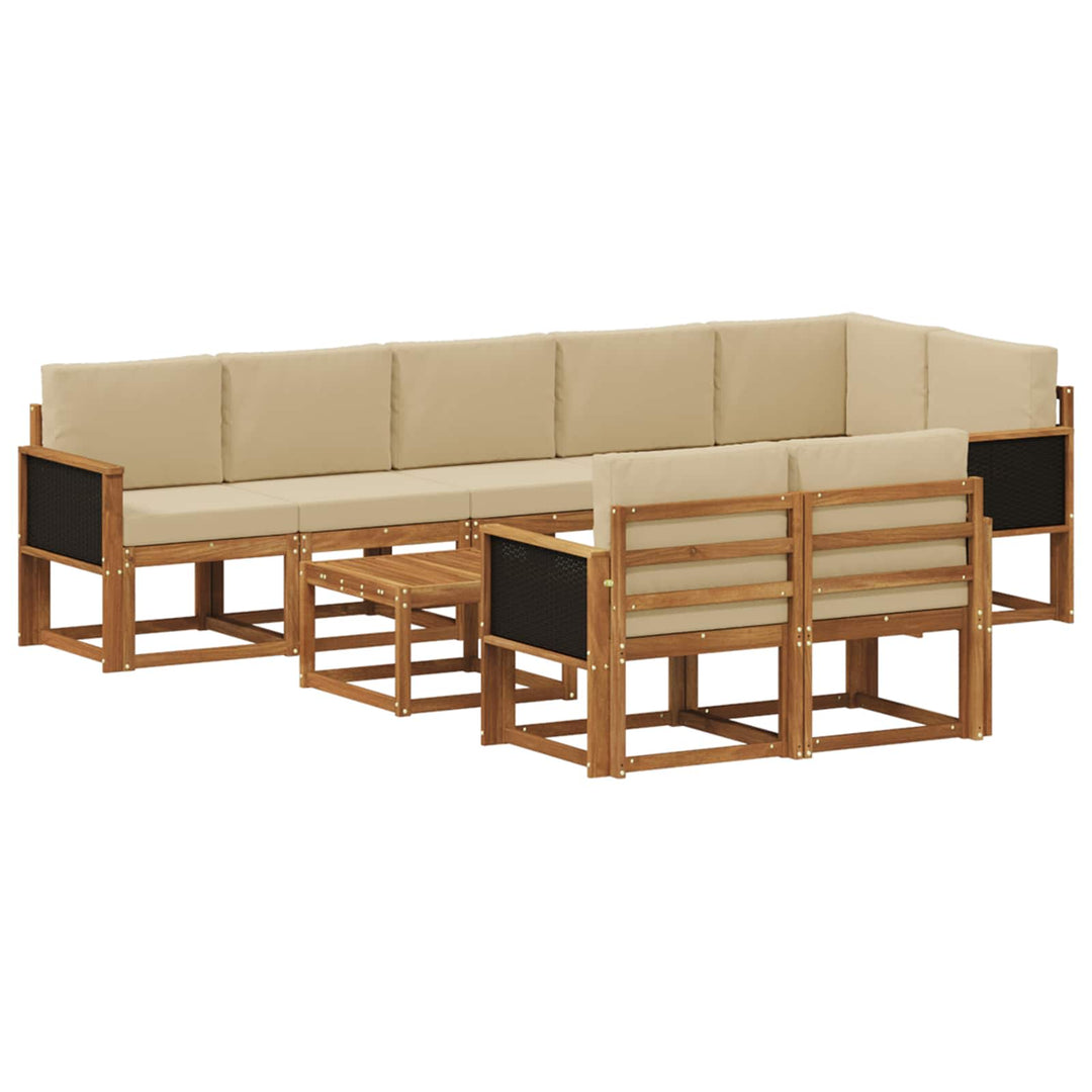 Udendørs sofagruppe med pude 9 pcs Naturlig og Beige Polyester