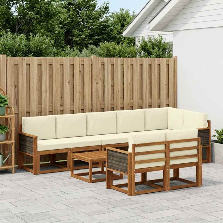 Udendørs sofagruppe med pude 9 pcs Naturlig og Fløde Polyester
