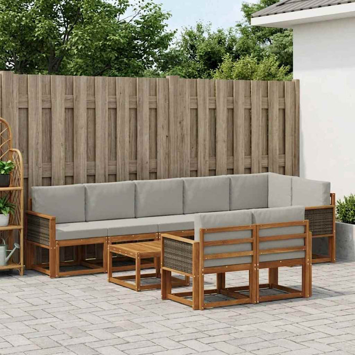 Udendørs sofagruppe 9 pcs Naturfarvet og lysegrå Polyester
