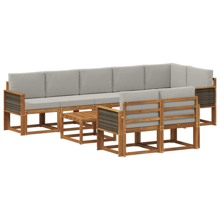 Udendørs sofagruppe 9 pcs Naturfarvet og lysegrå Polyester