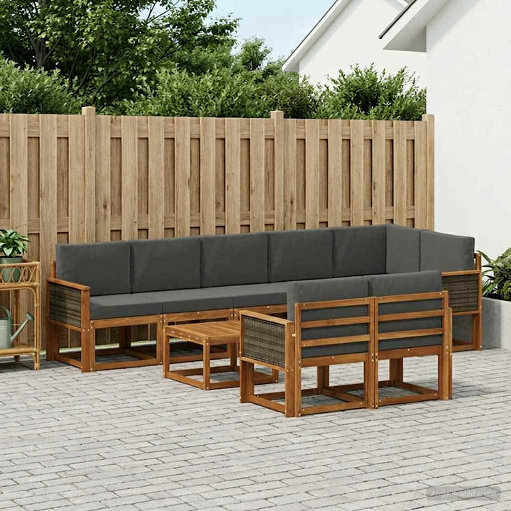 Udendørs sofagruppe 9 pcs Naturlig og Antracit Polyester