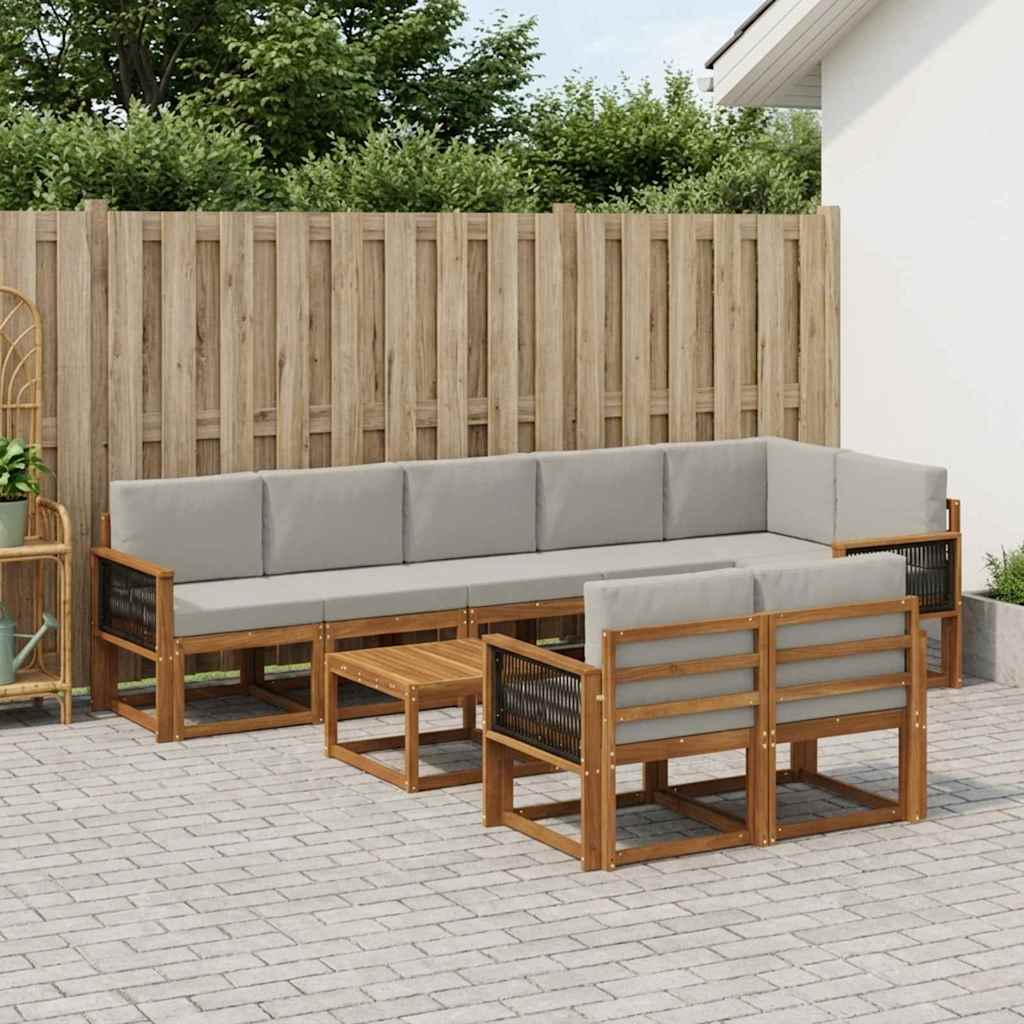 Udendørs sofagruppe 9 pcs Naturfarvet og lysegrå Polyester