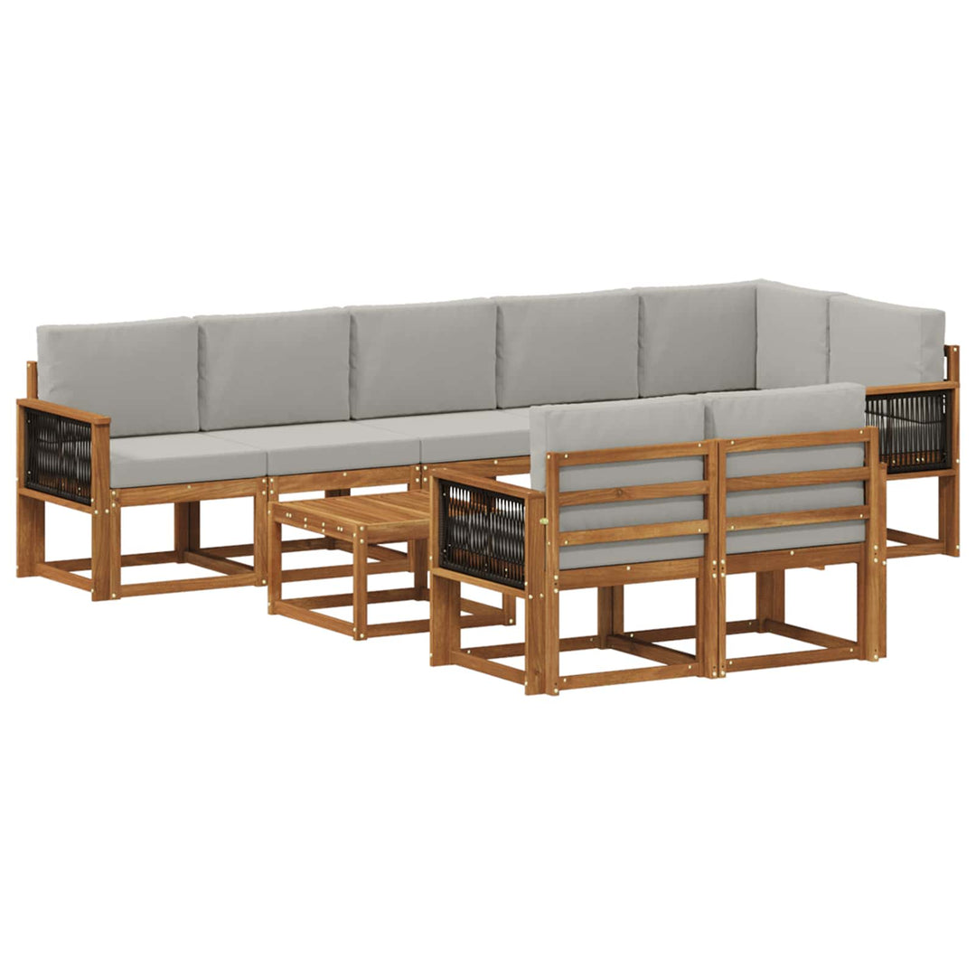 Udendørs sofagruppe 9 pcs Naturfarvet og lysegrå Polyester