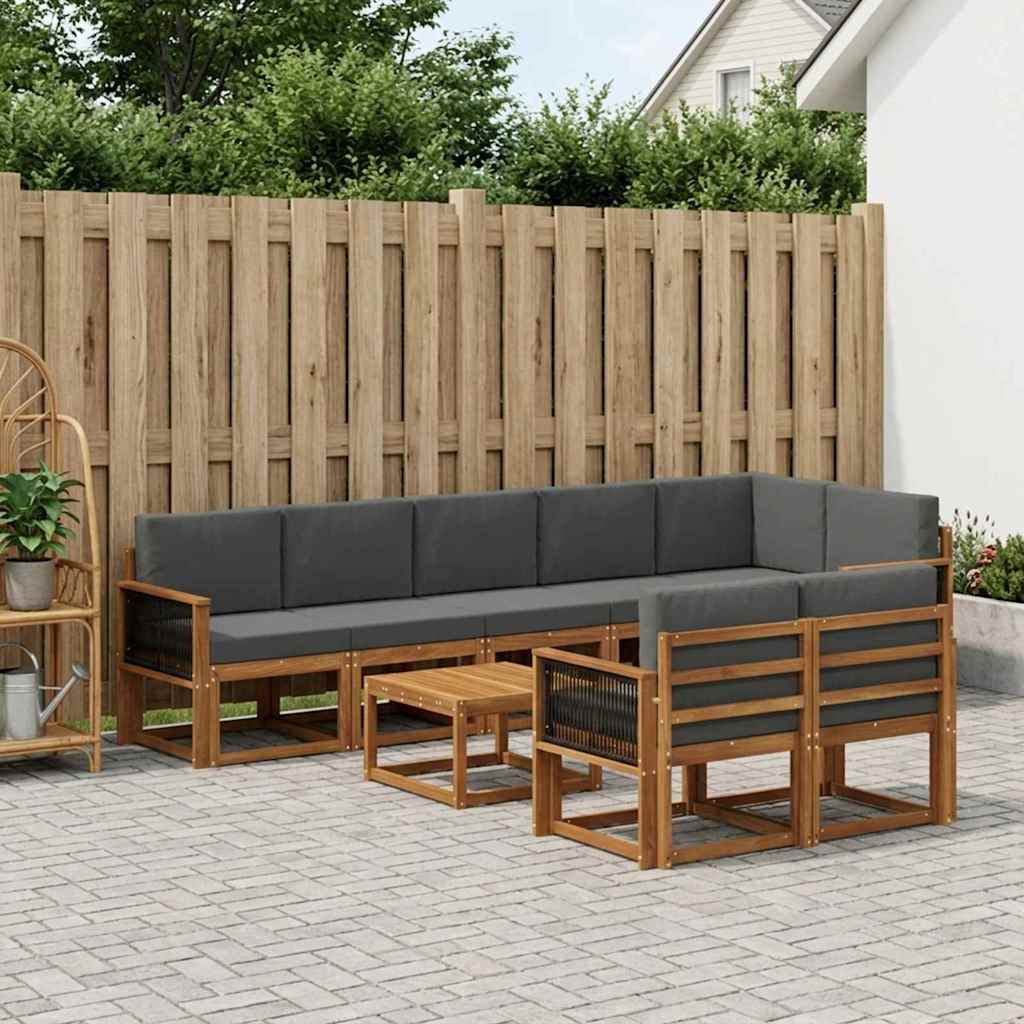 Udendørs sofagruppe 9 pcs Naturlig og Antracit Polyester