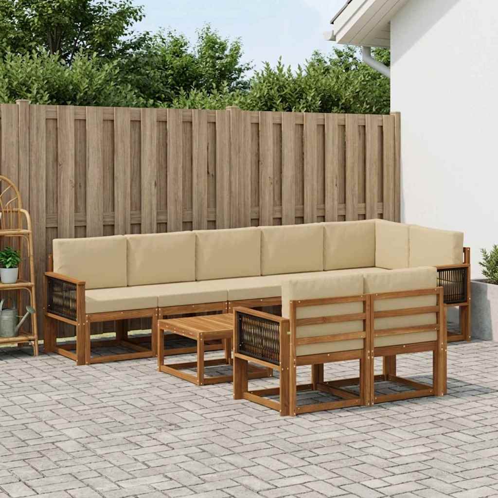 Udendørs sofagruppe med pude 9 pcs Naturlig og Beige Polyester