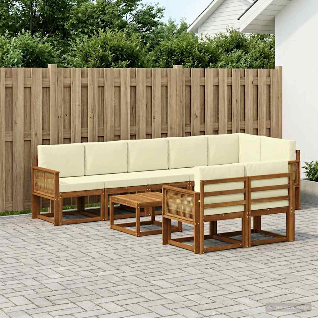 Udendørs sofagruppe med pude 9 pcs Naturlig og Fløde Polyester