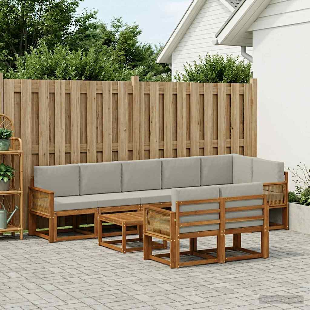 Udendørs sofagruppe 9 pcs Naturfarvet og lysegrå Polyester