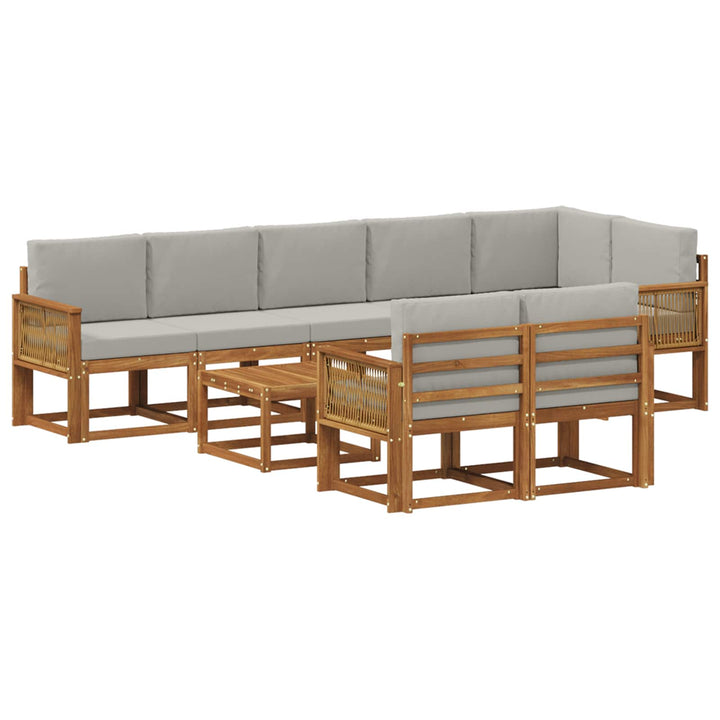Udendørs sofagruppe 9 pcs Naturfarvet og lysegrå Polyester