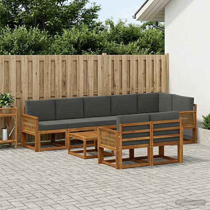 Udendørs sofagruppe 9 pcs Naturlig og Antracit Polyester