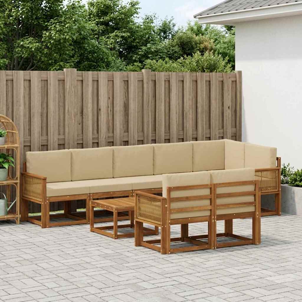 Udendørs sofagruppe med pude 9 pcs Naturlig og Beige Polyester