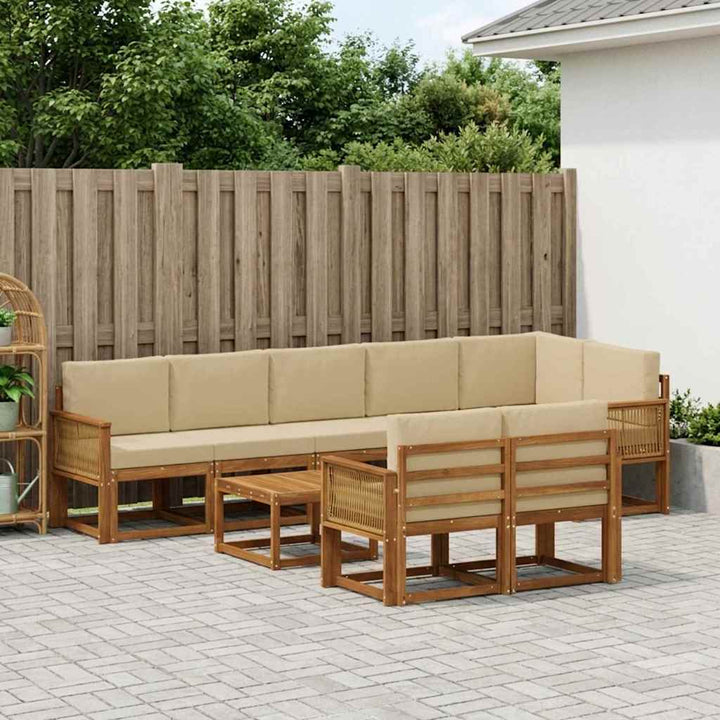 Udendørs sofagruppe med pude 9 pcs Naturlig og Beige Polyester