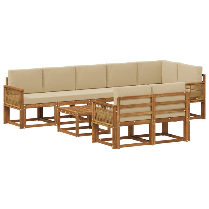Udendørs sofagruppe med pude 9 pcs Naturlig og Beige Polyester