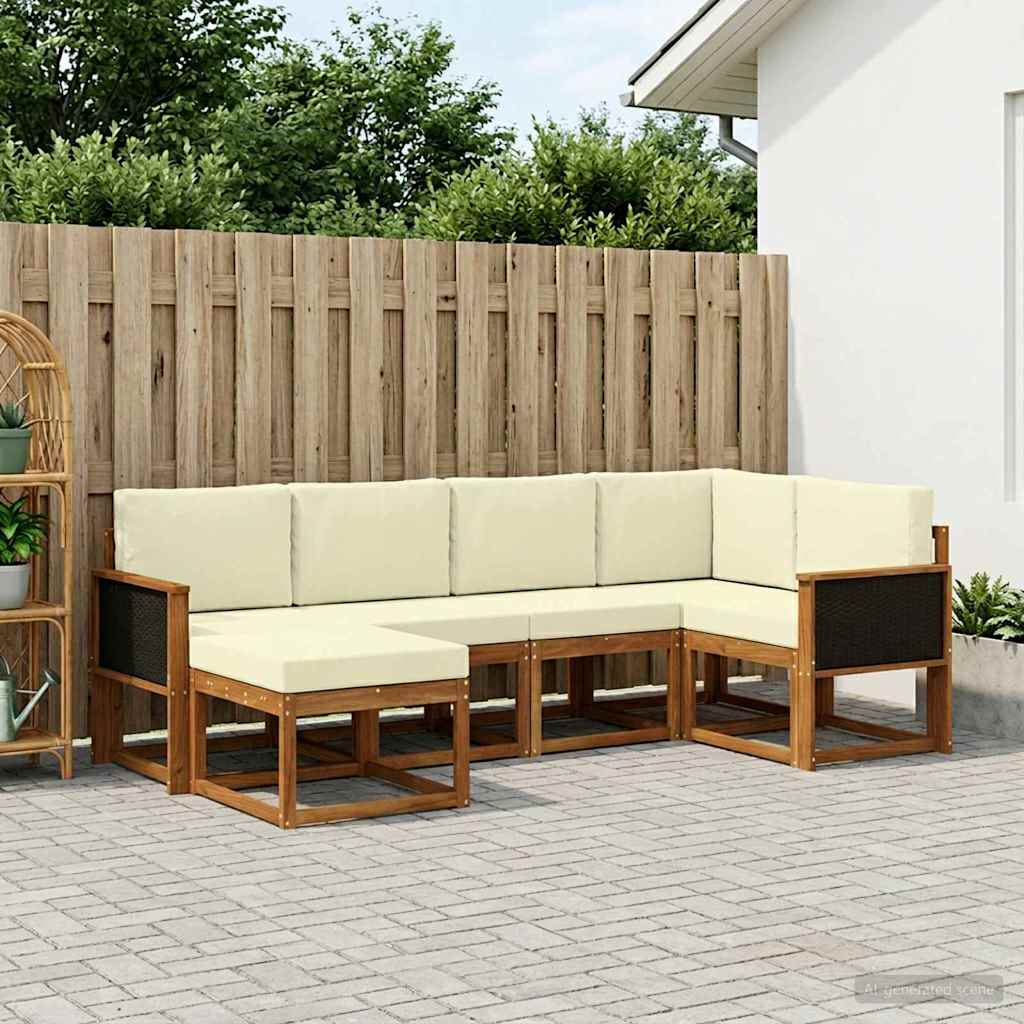 Udendørs sofagruppe 6 pcs Naturlig og Fløde Massivt Akacietræ
