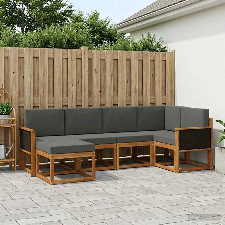 Udendørs sofagruppe 6 pcs Naturlig og Antracit