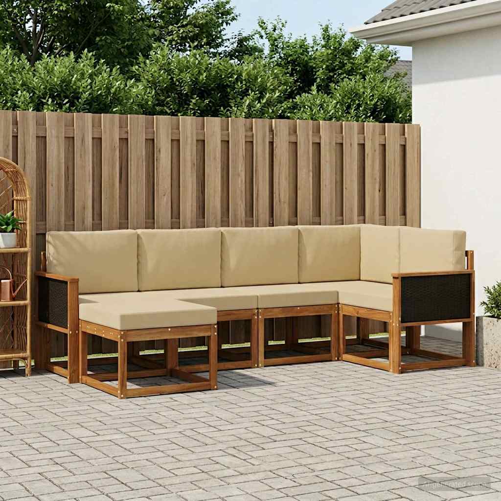 Udendørs sofagruppe 6 pcs Naturlig og Beige Massivt Akacietræ