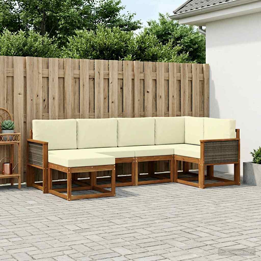 Udendørs sofagruppe med pude 6 pcs Naturlig og Fløde Polyester